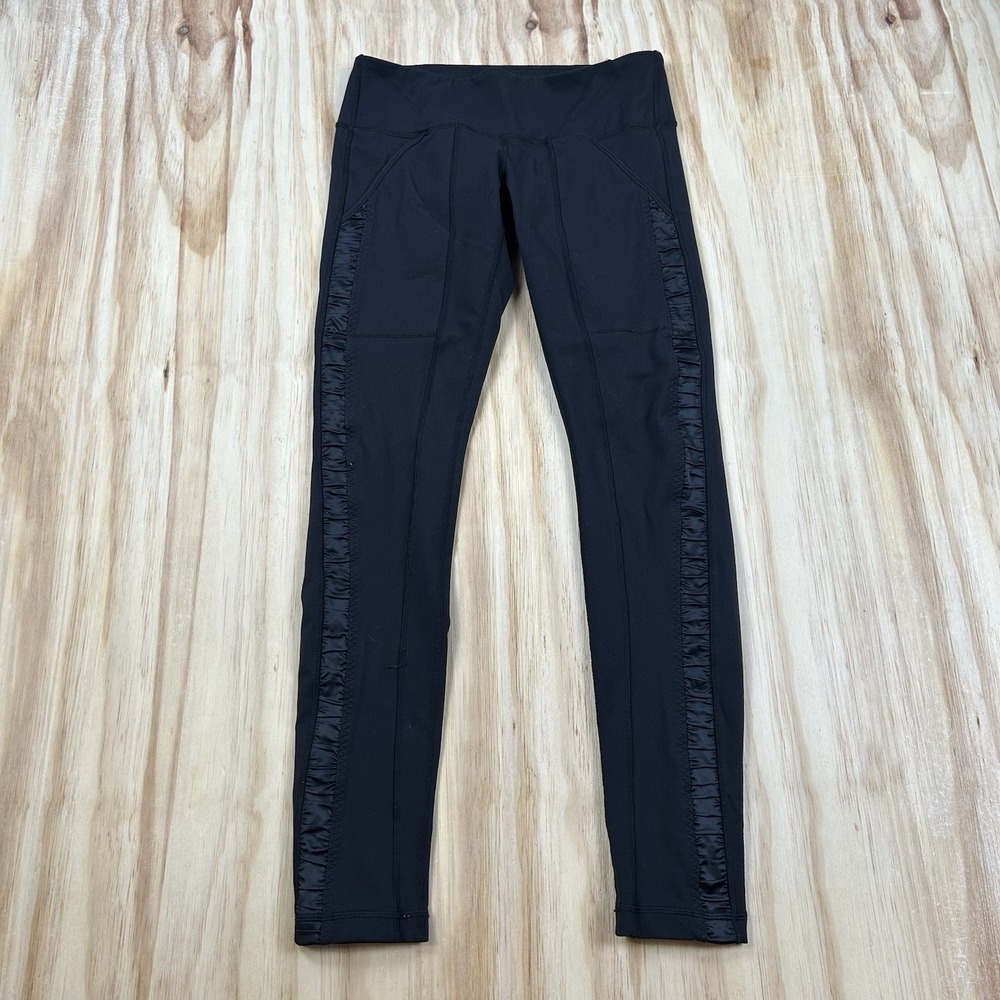 Lululemon Women's Full Length Leggings Size 8 Black Ruffle Trim Yoga Pants